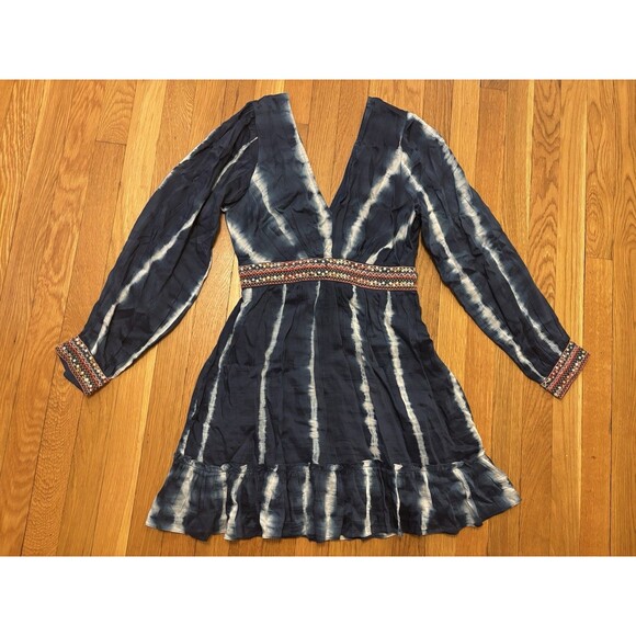 Anthropologie Verb By Pallavi Singhee Beaded Tie-Dye Mini Navy Dress NWT Size S - Picture 2 of 13